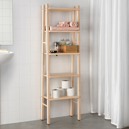 VILTO: estante de baño de madera clara de 3 niveles, con capacidad para toallas, artículos de tocador y papel higiénico. Alto, estrecho, se adapta perfectamente a las esquinas. Diseño limpio y minimalista.