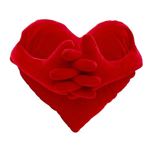 Almohada roja en forma de corazón con diseño en capas entrelazadas; Tela suave y afelpada.