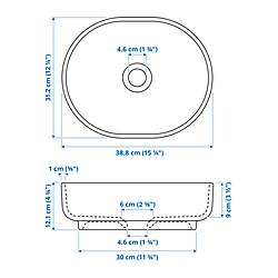 Ilustración de medidas - VINDELÄLVEN lavabo para encimera con sifón