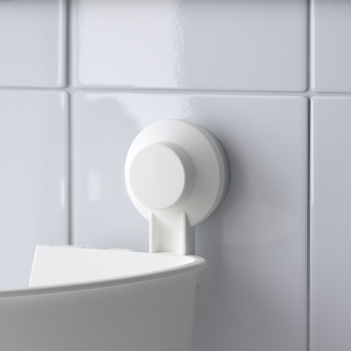Organizador de succión: elegante, blanco, fijado a la pared alicatada, parte de la serie TIESKEN, diseñado para un almacenamiento eficiente.