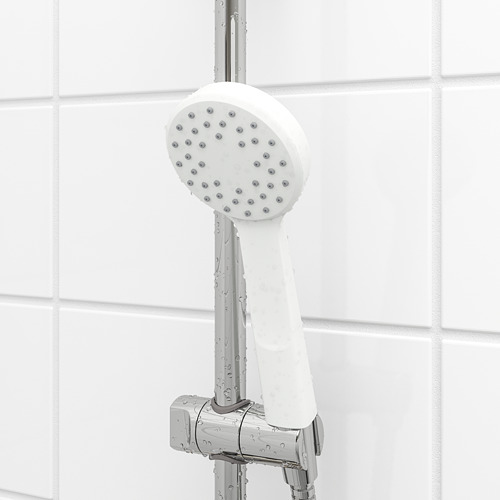 Ducha de mano LILLREVET blanca, chorro completo, boquillas de goma, soporte cromado.