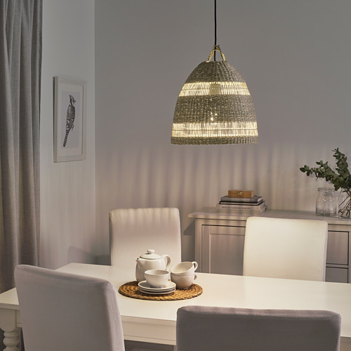 Lámpara colgante TORARED hecha de juncia, luz cálida, cuelga sobre la mesa de comedor con juego de té, sombras decorativas, trenzada a mano, tamaño grande.