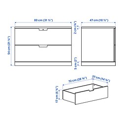 Ilustración de medidas - NORDLI cómoda de 2 cajones