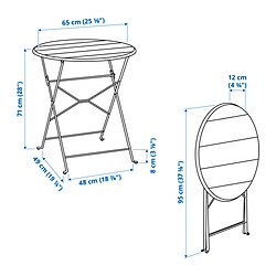 Ilustración de medidas - SUNDSÖ mesa plegable y 2 sillas plegables