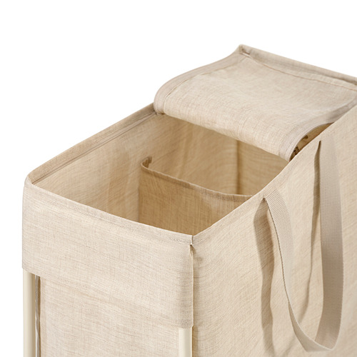 Cesta de lavandería beige de alta calidad con tela resistente y duradera y marco resistente.