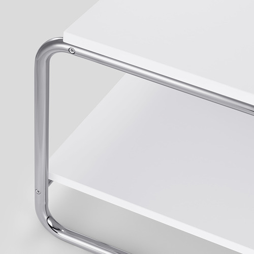 Mesa de centro moderna cromada con tapa blanca