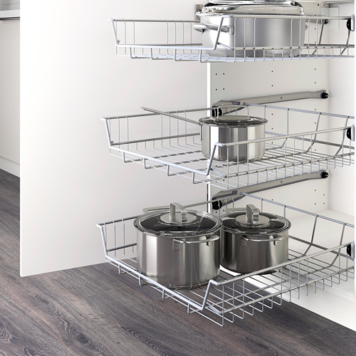 Cestas de alambre de cocina: organizar las ollas, permitir la circulación del aire, fácil acceso con tope extraíble.