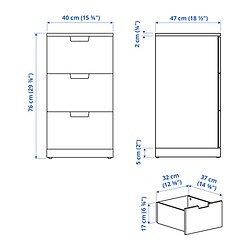 Ilustración de medidas - NORDLI Cómoda de 3 cajones