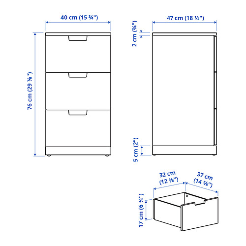 NORDLI, Cómoda de 3 cajones. 6 de 6 abrir diálogo