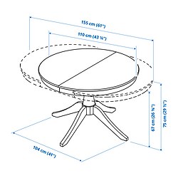Ilustración de medidas - ROSENTORP mesa de comedor extensible redonda