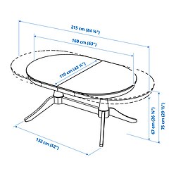 Measurement Illustration - ROSENTORP extendable dining table