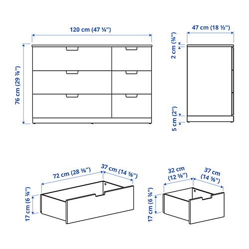 Ilustración con medidas del producto: NORDLI.