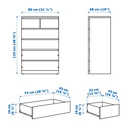 Ilustración de medidas - MALM Cómoda de 6 cajones