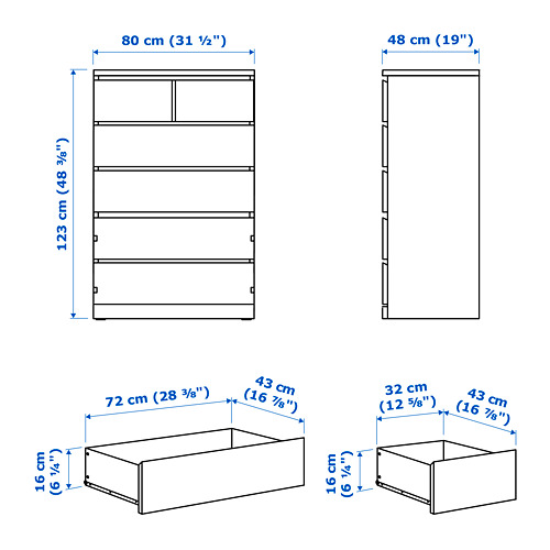 MALM, Cómoda de 6 cajones. 4 de 4 abrir diálogo