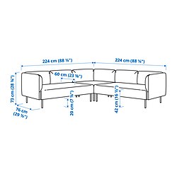 Ilustración de medidas - LILLEHEM sofá modular equina de 4 plazas