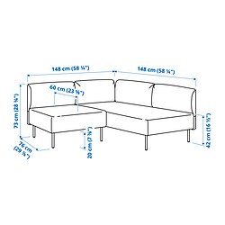 Ilustración de medidas - LILLEHEM sofá modular esquina de 2 plazas