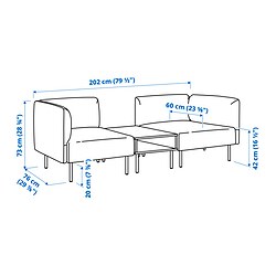 Ilustración de medidas - LILLEHEM sofá modular de 2 plazas con mesa auxiliar