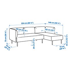 Ilustración de medidas - LILLEHEM sofá modular de 3 plazas con chaiselongue