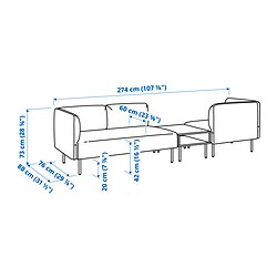 Ilustración de medidas - LILLEHEM sofá modular de 3 plazas con mesa auxiliar