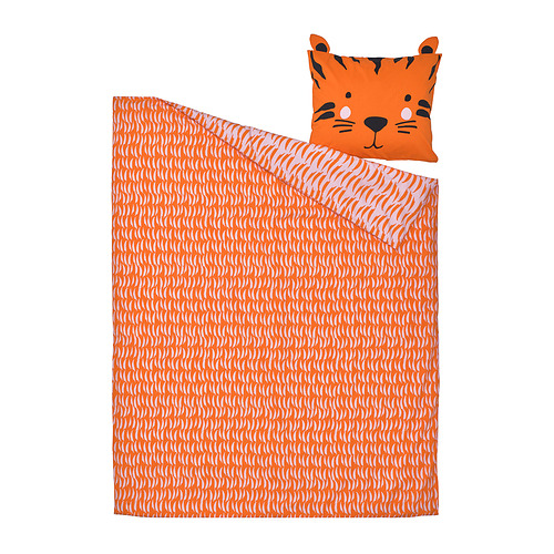 Conjunto nórdico naranja con estampado de tigre y linda almohada facial, confeccionado en algodón y viscosa.