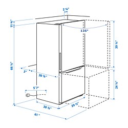 Measurement Illustration - VÄLGRUNDAD bottom-freezer refrigerator