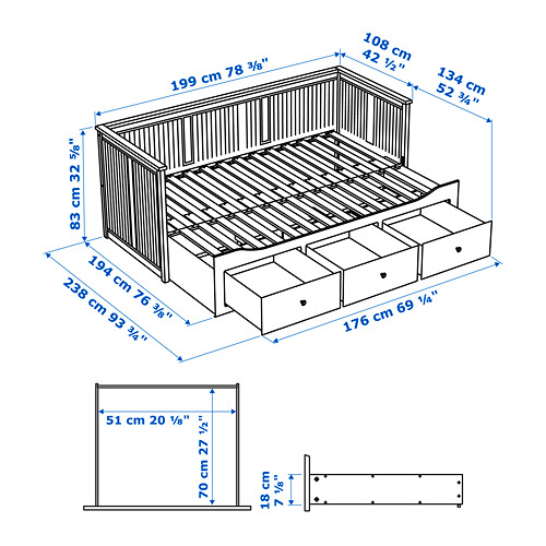 HEMNES, day-bed frame Twin with 3 drawers, without mattress. 9 of 9 open dialog
