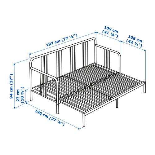 Measurement Illustration - FYRESDAL day-bed with 2 mattresses Twin