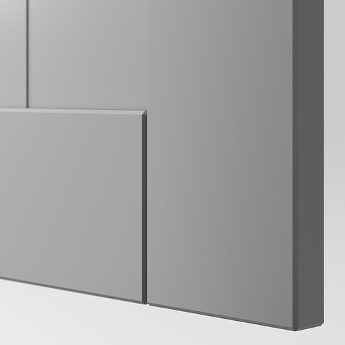 Mueble moderno minimalista gris claro. Diseño elegante con bordes lisos y líneas limpias.