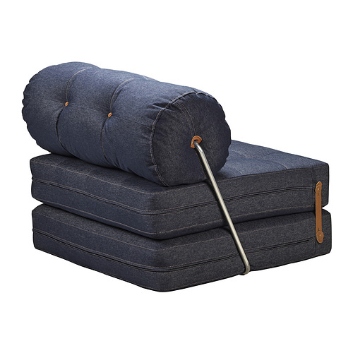 Cojines apilables de mezclilla azul, silla cama plegable, diseño moderno.