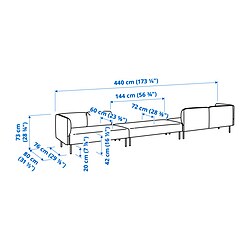 Ilustración de medidas - LILLEHEM sofá modular de 6 plazas