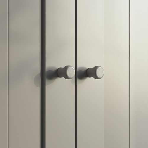 White GULLABERG cabinet door, modern design with round silver handle, sleek and minimalist look.