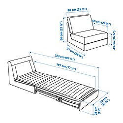 Ilustración de medidas - KIVIK sofá cama 1 plaza