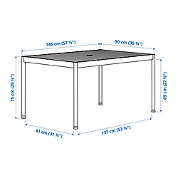 Ilustración de medidas - SEGERÖN Mesa de exterior