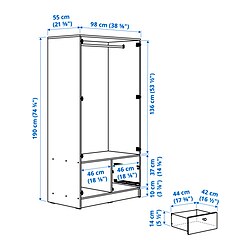 Ilustración de medidas - VILHATTEN armario con puertas y cajones