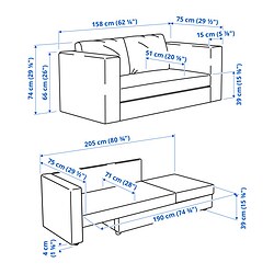 Ilustración de medidas - SKÖNABÄCK sofá cama 2 plazas
