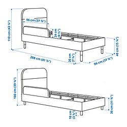 Ilustración de medidas - GRYSNA estructura cama tapizada