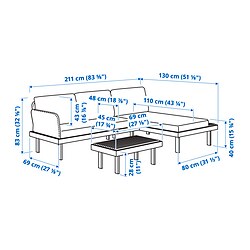 Ilustración de medidas - REVSKÄR conjunto de 3 plazas exterior