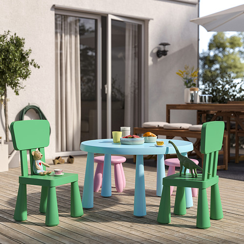 Conjunto infantil MAMMUT: mini mesa y sillas; verde, plástico ligero; Uso en exteriores.