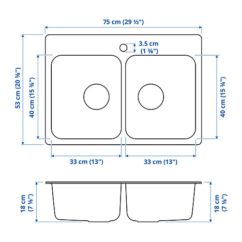 LÅNGUDDEN, Inset sink 2 bowls with water trap. 4 of 4 open dialog