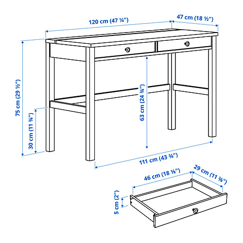 Ilustración con medidas del producto: HEMNES.