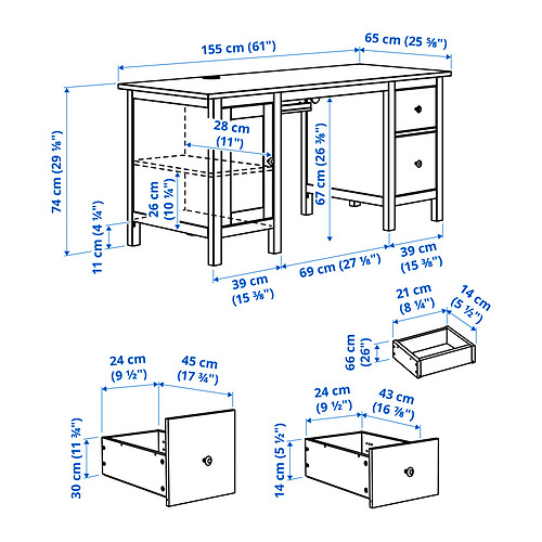 Ilustración con medidas del producto: HEMNES.