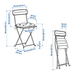 Ilustración de medidas - SUNDSÖ mesa plegable con 2 sillas plegables