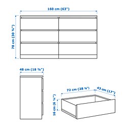 Ilustración de medidas - MALM Cómoda de 6 cajones