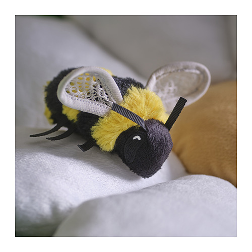 Pequeño juguete de abeja de peluche con pelaje amarillo, acentos negros y alas claras; Suave, detallado y duradero.