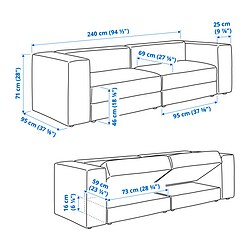 Ilustración de medidas - JÄTTEBO sofá modular de 3 plazas