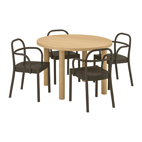 Juego de comedor redondo de roble con 4 sillas, diseño escandinavo moderno.