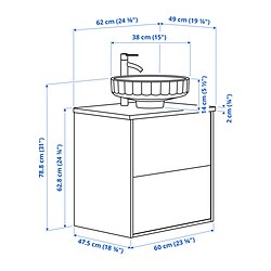 Ilustración de medidas - ÄNGSJÖN/LERSJÖN mueble de lavabo con cajones/lavabo