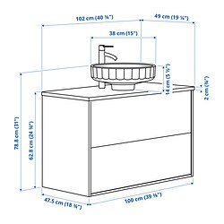 Ilustración de medidas - ÄNGSJÖN/LERSJÖN mueble de lavabo con cajones/lavabo