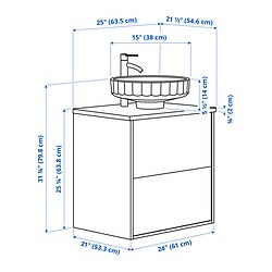 Measurement Illustration - ÄNGSJÖN/LERSJÖN Bathroom vanity with sink & faucet
