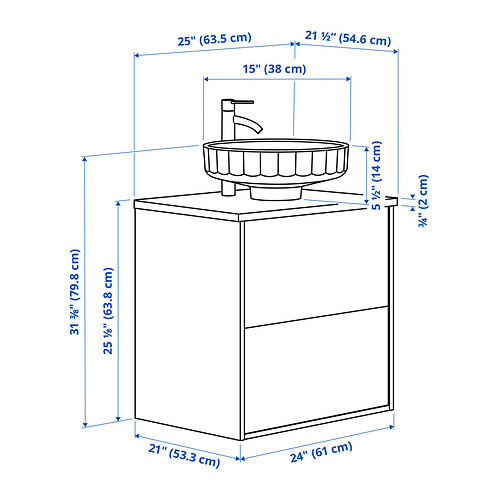 Measurement Illustration - ÄNGSJÖN/LERSJÖN Bathroom vanity with sink & faucet
